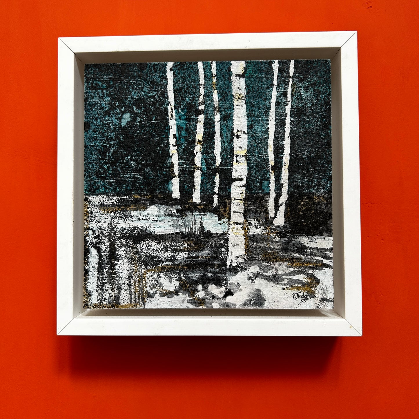 'Night Birches' 19cm x 19cm Gouache & Ink on Board