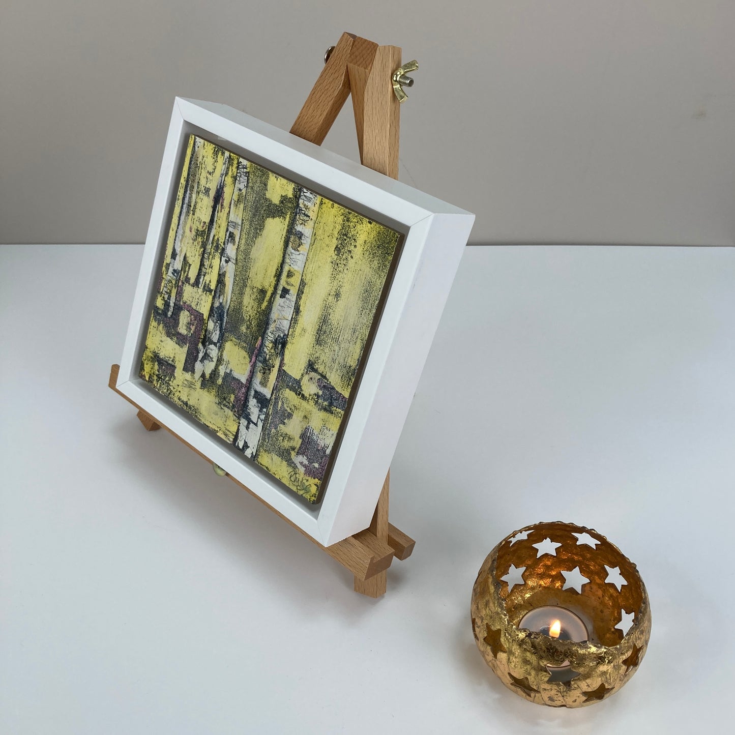 'June Birches' 19cm x 19cm Mixed Media on Board