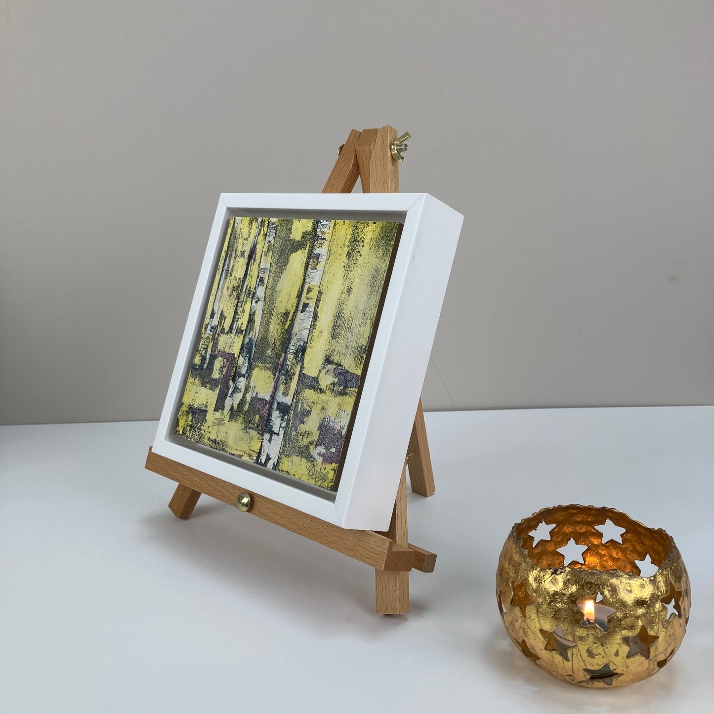 'June Birches' 19cm x 19cm Mixed Media on Board