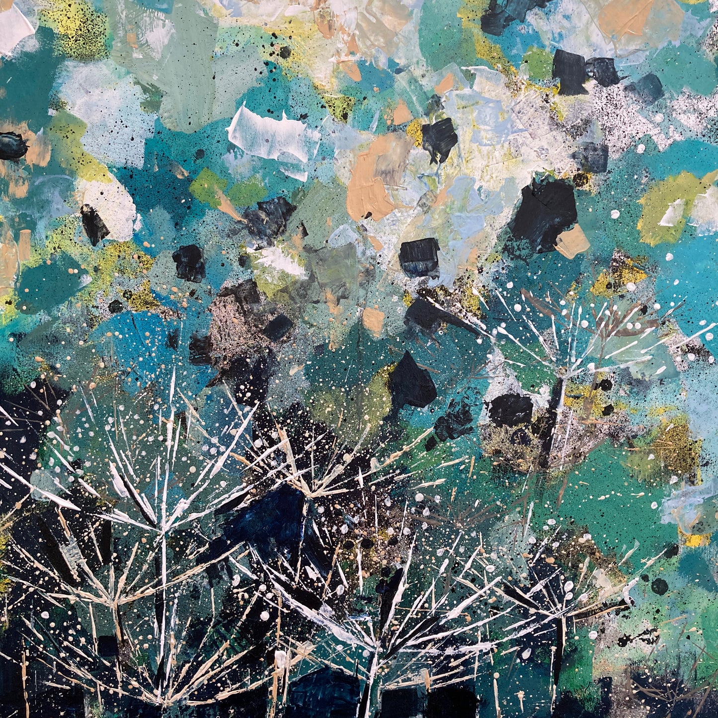 'The Artist's Fear of the Pollen Count' 77cm x 77cm Gouache & Ink on Board